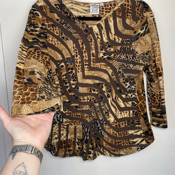 Y2K 2000s 90s Parsley & Sage Animal Print 3/4 sleeve top artsy avant garde L - Picture 3 of 9